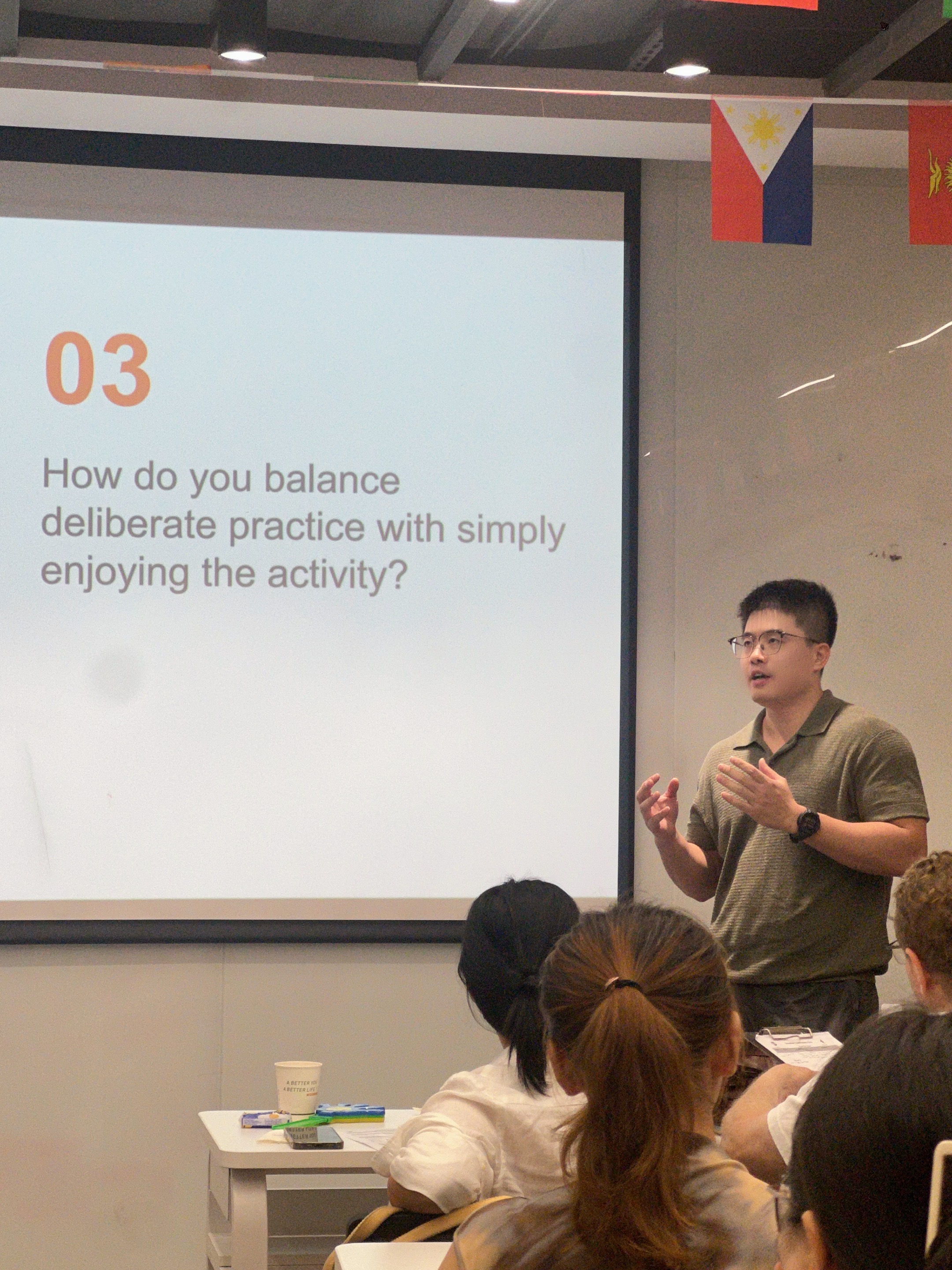 Jacob answering a Table Topic.