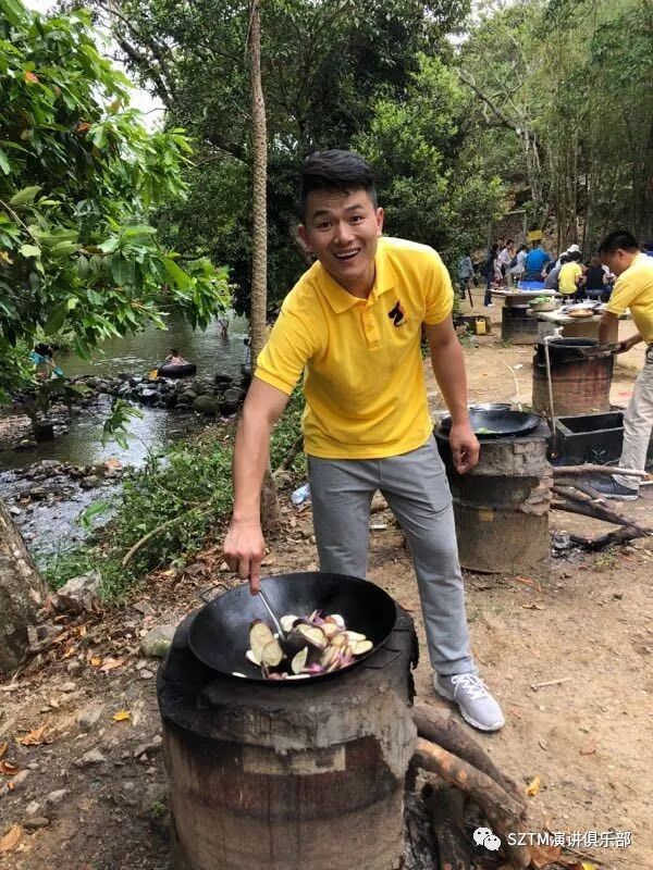 Cooking over a wood fire.